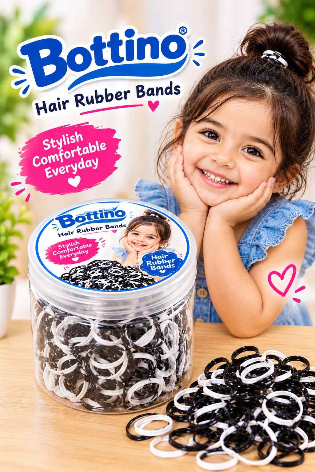 Bottino hair rubber band black and white 350+piece